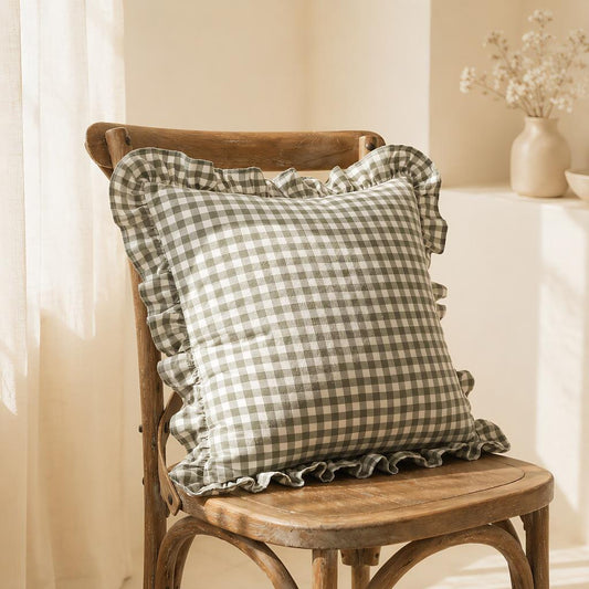 Ruffled Washed Cotton Pillow Cover with Zipper Closure - UDreamHome