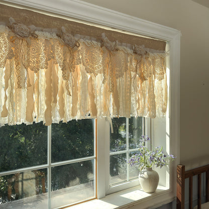 Rustic Burlap Beige Brown Lace Valance - UDreamHome