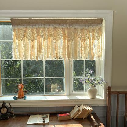 Rustic Burlap Beige Brown Lace Valance - UDreamHome