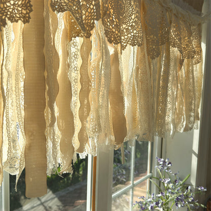 Rustic Burlap Beige Brown Lace Valance - UDreamHome
