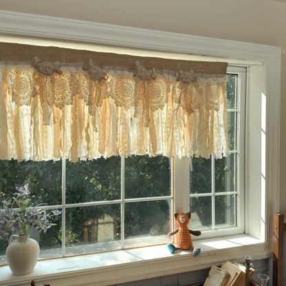 Rustic Burlap Beige Brown Lace Valance - UDreamHome