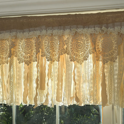 Rustic Burlap Beige Brown Lace Valance - UDreamHome