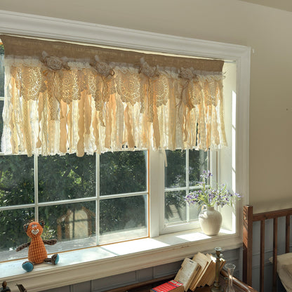 Rustic Burlap Beige Brown Lace Valance - UDreamHome