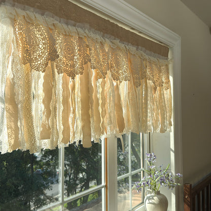 Rustic Burlap Beige Brown Lace Valance - UDreamHome