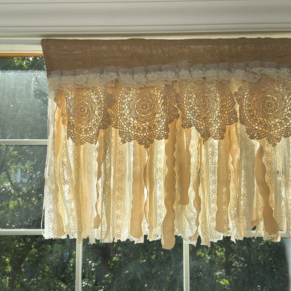 Rustic Burlap Beige Brown Lace Valance - UDreamHome