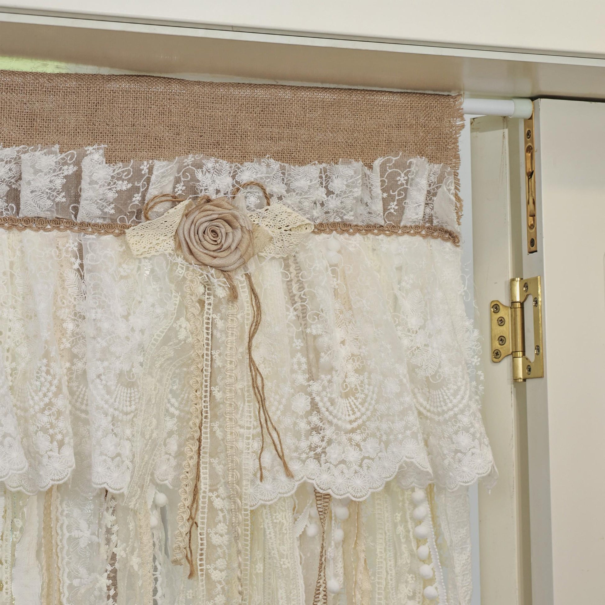 Rustic Burlap Beige Lace Bedroom Window Valance - UDreamHome