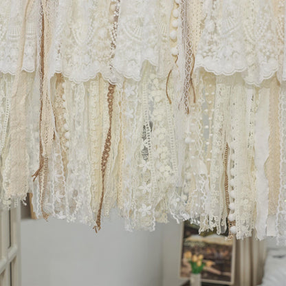 Rustic Burlap Beige Lace Bedroom Window Valance - UDreamHome