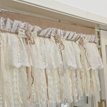 Rustic Burlap Beige Lace Bedroom Window Valance - UDreamHome
