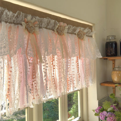 Rustic Romance Floral Burlap & Lace Window Valance - UDreamHome