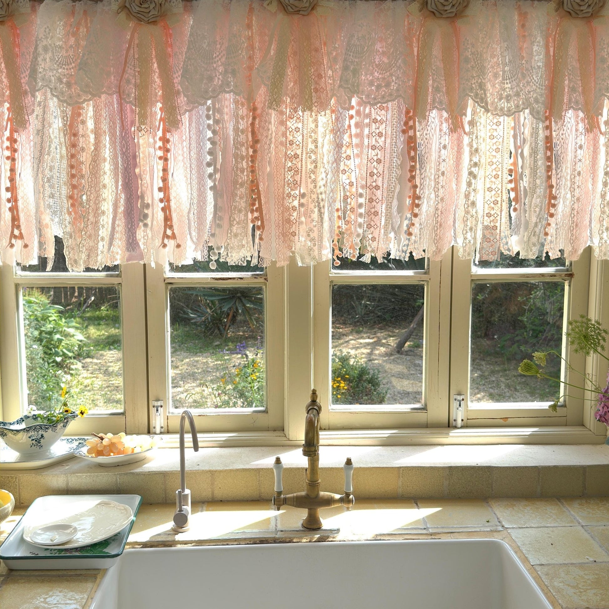 Rustic Romance Floral Burlap & Lace Window Valance - UDreamHome