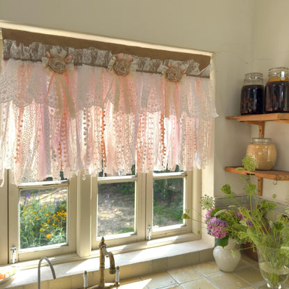 Rustic Romance Floral Burlap & Lace Window Valance - UDreamHome