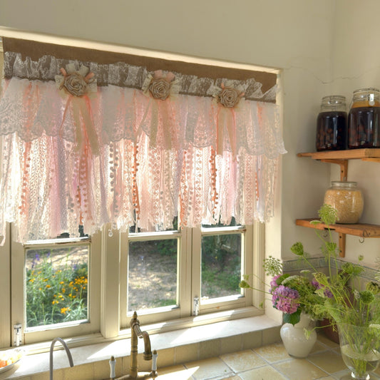Rustic Romance Floral Burlap & Lace Window Valance - UDreamHome