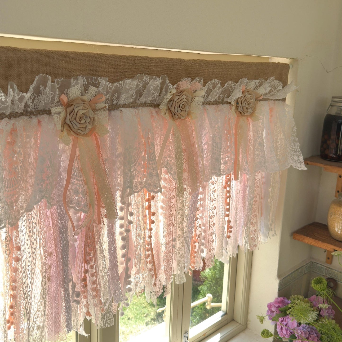 Rustic Romance Floral Burlap & Lace Window Valance - UDreamHome