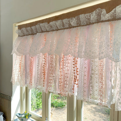 Rustic Romance Floral Burlap & Lace Window Valance - UDreamHome