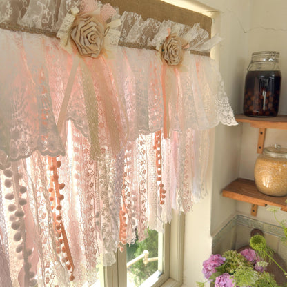 Rustic Romance Floral Burlap & Lace Window Valance - UDreamHome