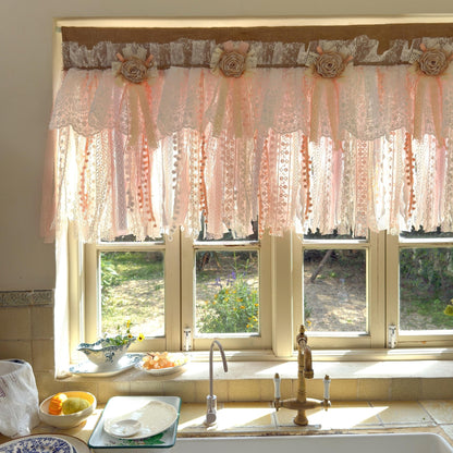 Rustic Romance Floral Burlap & Lace Window Valance - UDreamHome
