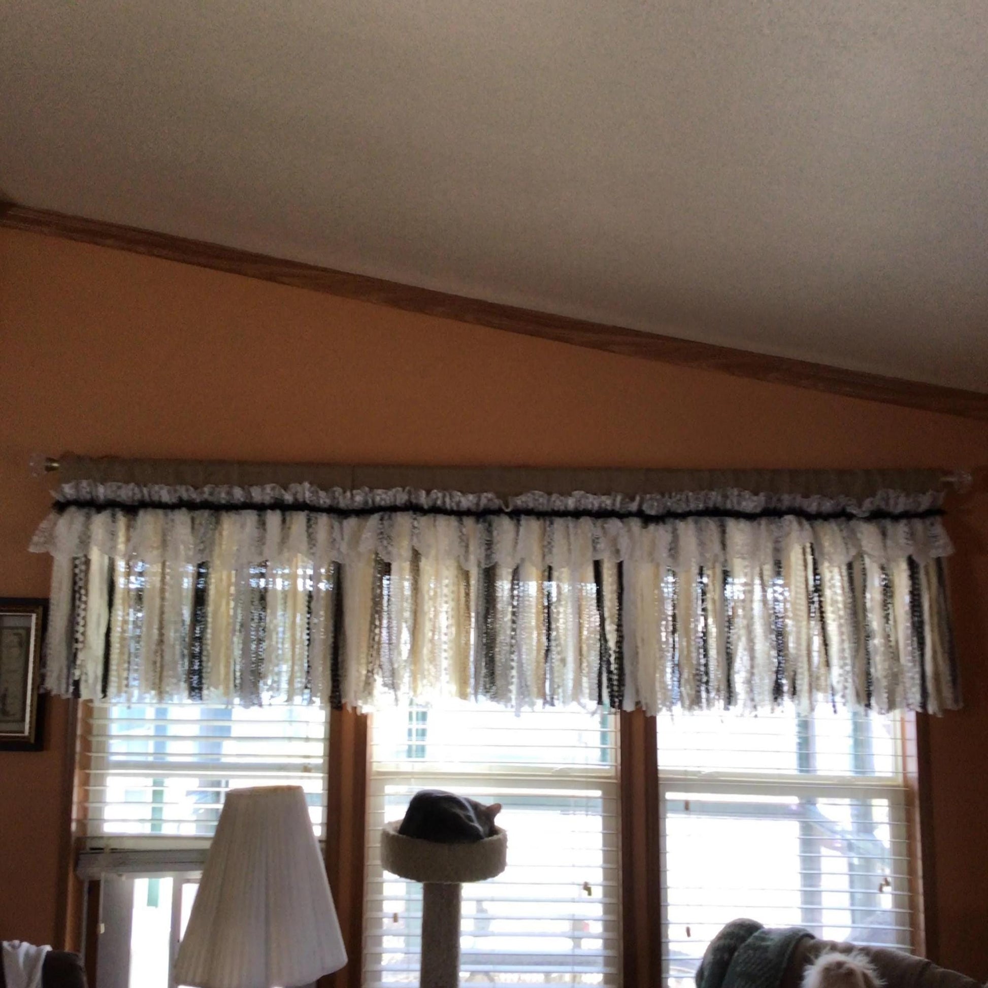 Rustic Unique Burlap Beige Black Lace Valance - UDreamHome