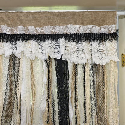 Rustic Unique Burlap Beige Black Lace Valance - UDreamHome