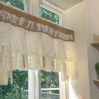 Rustic Unique Burlap Beige ivory Lace Valance - UDreamHome