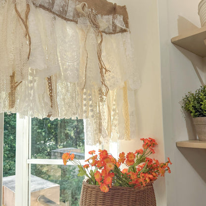 Rustic Unique Burlap Beige ivory Lace Valance - UDreamHome