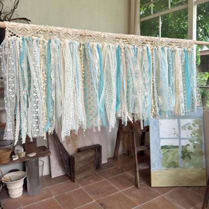 Sage Blue Green Tones Shabby Chic Lace Window Valance - UDreamHome
