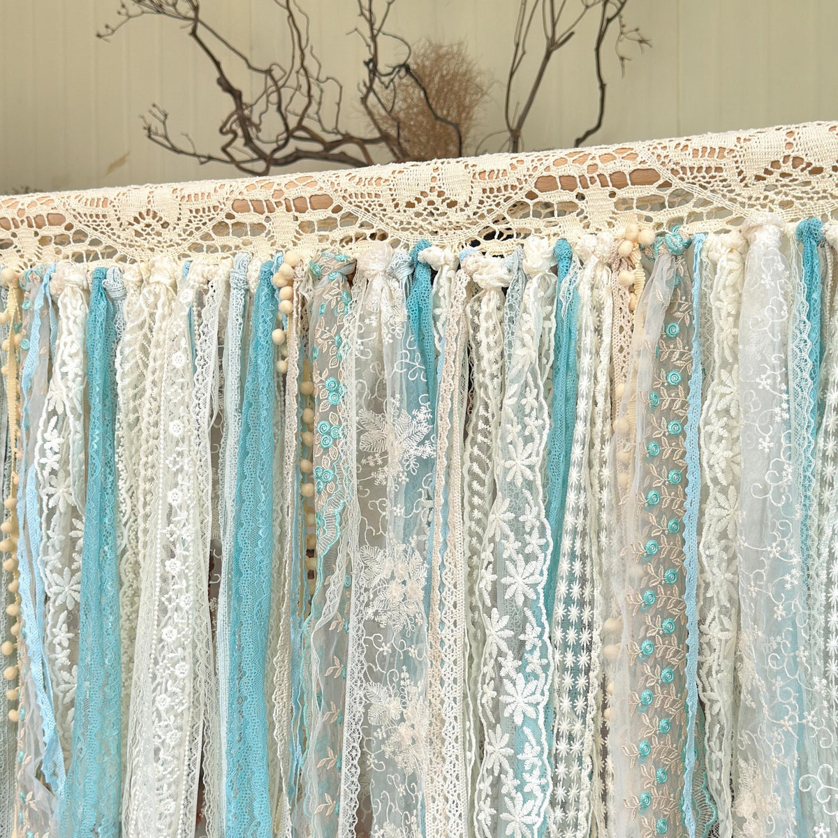 Sage Blue Green Tones Shabby Chic Lace Window Valance - UDreamHome