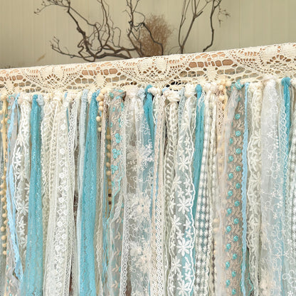 Sage Blue Green Tones Shabby Chic Lace Window Valance - UDreamHome