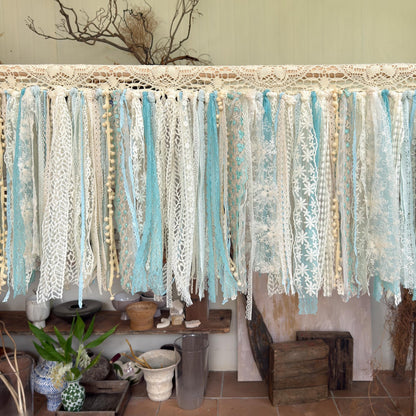 Sage Blue Green Tones Shabby Chic Lace Window Valance - UDreamHome