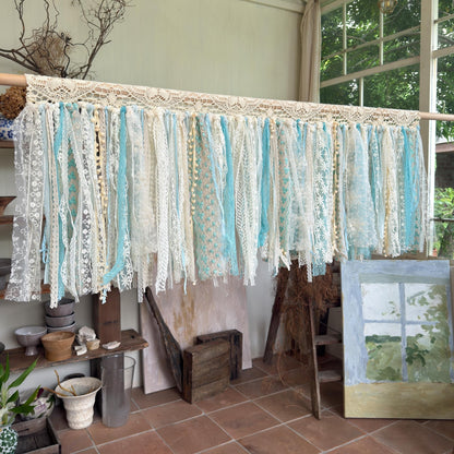 Sage Blue Green Tones Shabby Chic Lace Window Valance - UDreamHome