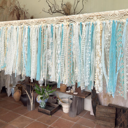 Sage Blue Green Tones Shabby Chic Lace Window Valance - UDreamHome