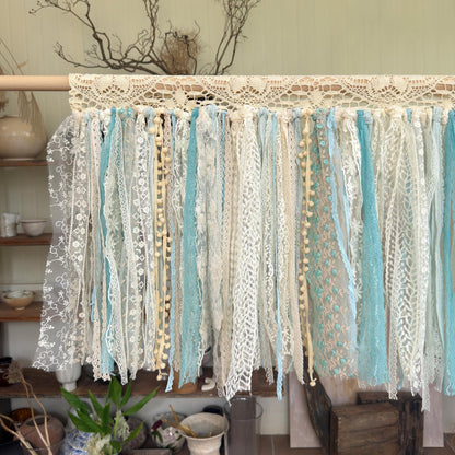Sage Blue Green Tones Shabby Chic Lace Window Valance - UDreamHome