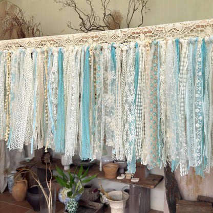 Sage Blue Green Tones Shabby Chic Lace Window Valance - UDreamHome