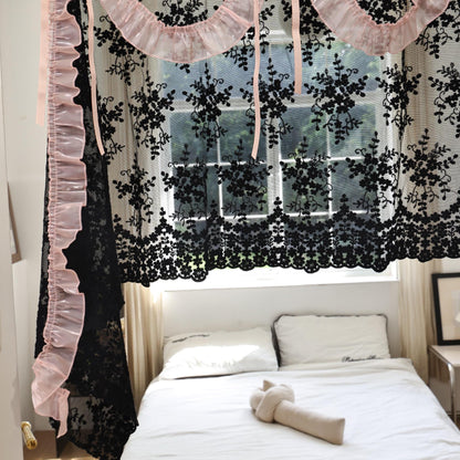 Shabby Chic Black & Pink Lace Curtains - UDreamHome