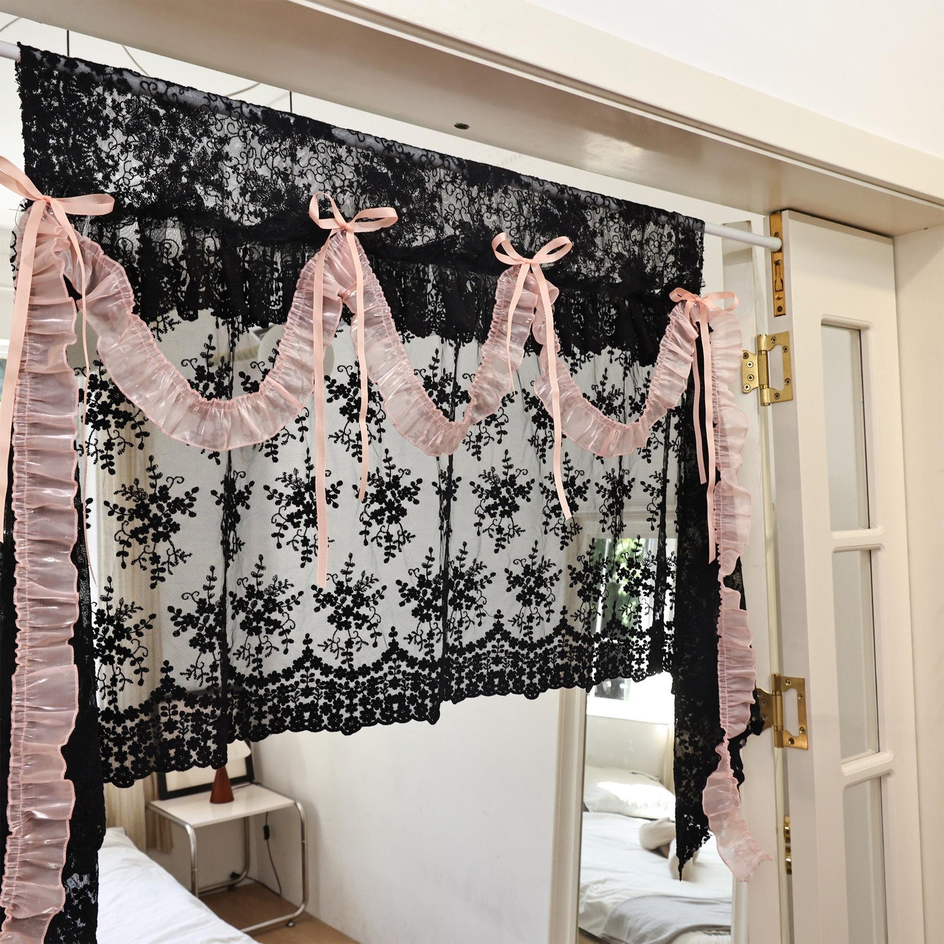 Shabby Chic Black & Pink Lace Curtains - UDreamHome