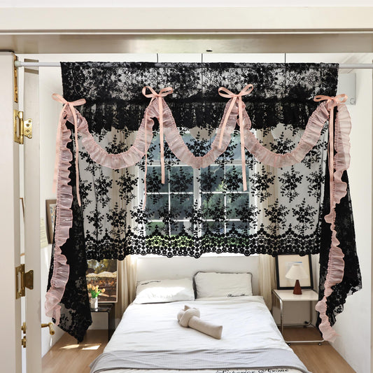Shabby Chic Black & Pink Lace Curtains - UDreamHome