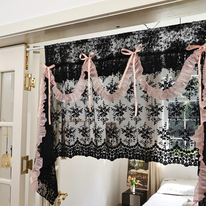 Shabby Chic Black & Pink Lace Curtains - UDreamHome
