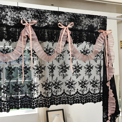 Shabby Chic Black & Pink Lace Curtains - UDreamHome