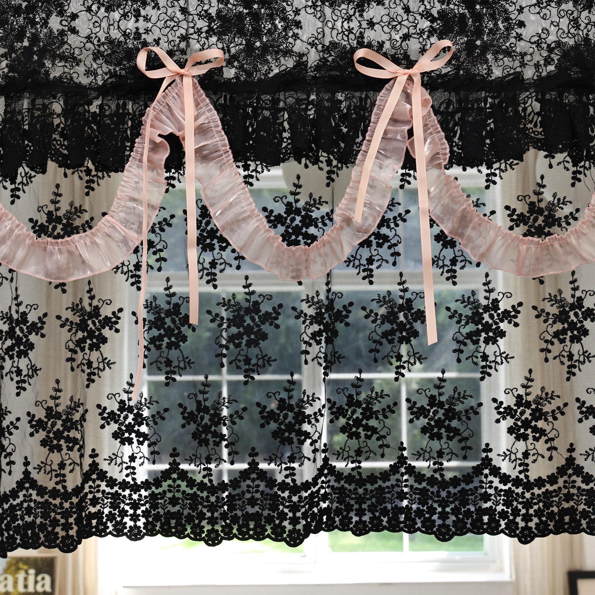 Shabby Chic Black & Pink Lace Curtains - UDreamHome