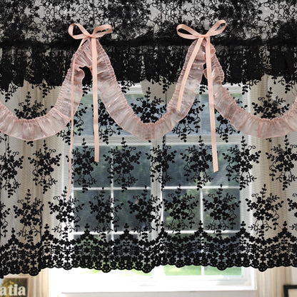 Shabby Chic Black & Pink Lace Curtains - UDreamHome