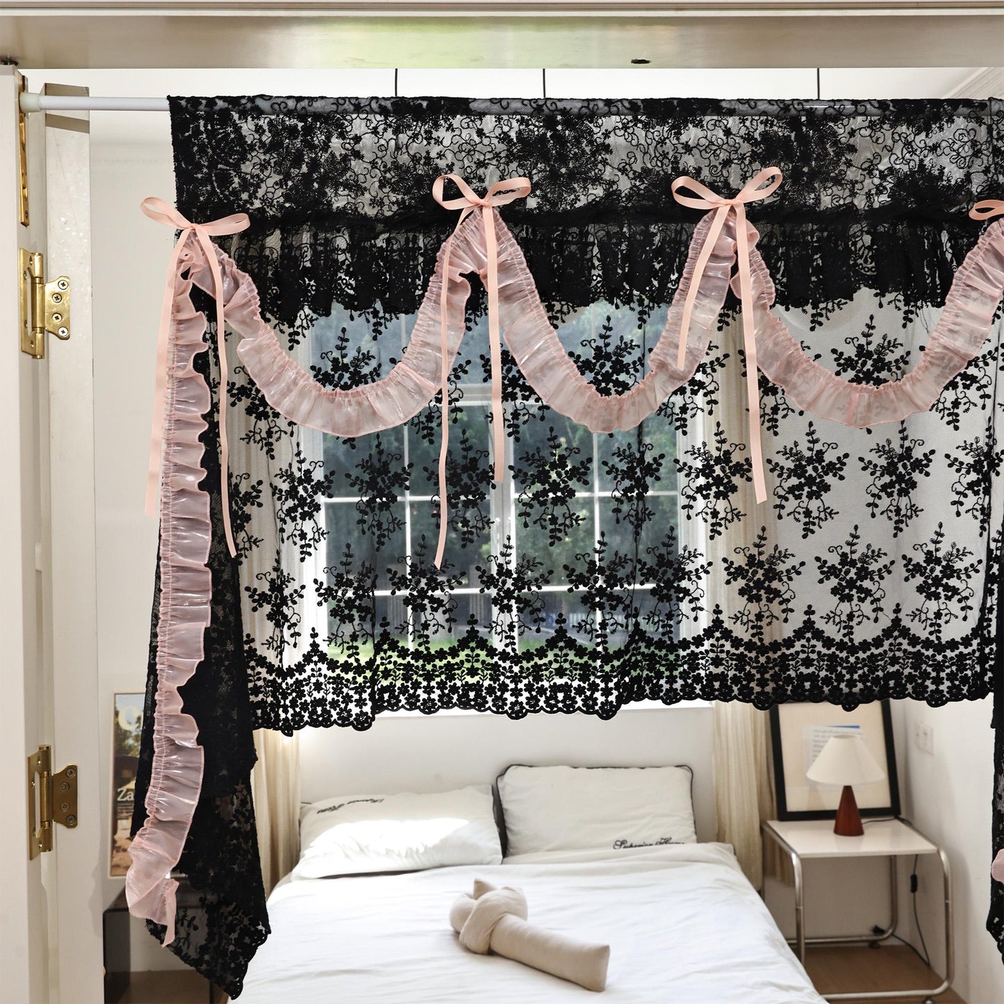 Shabby Chic Black & Pink Lace Curtains - UDreamHome