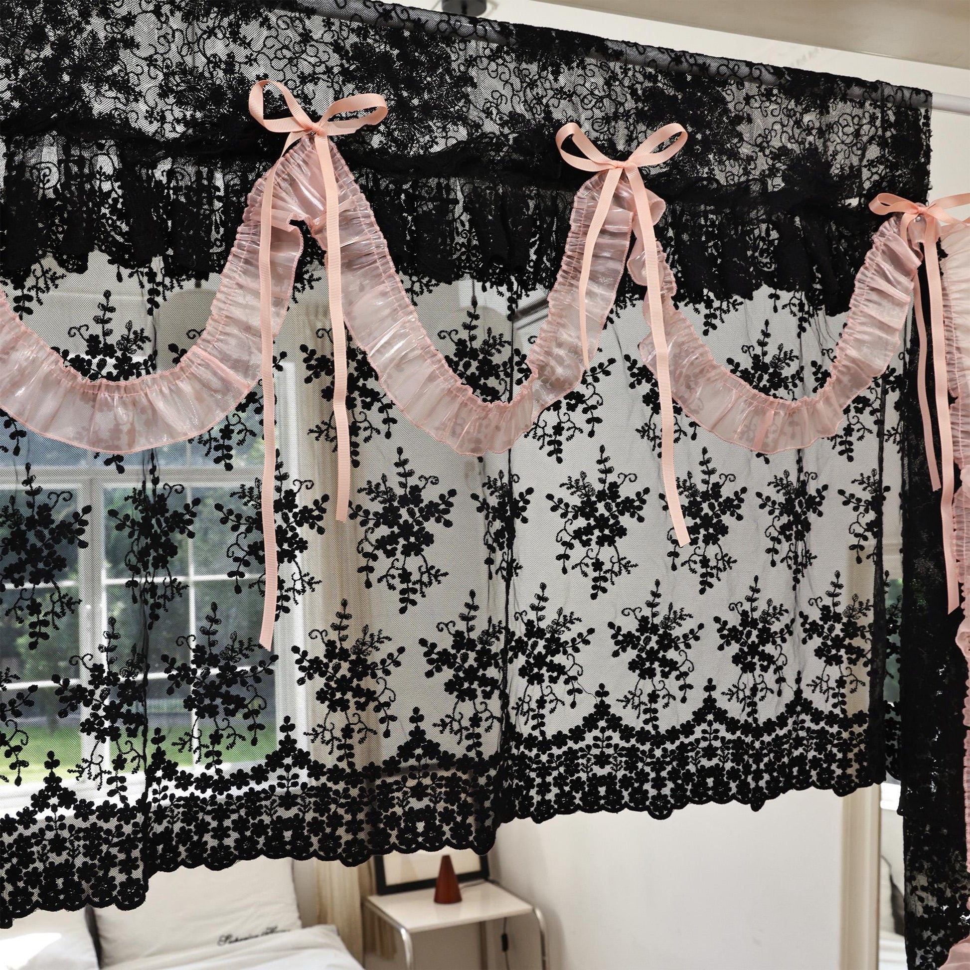 Shabby Chic Black & Pink Lace Curtains - UDreamHome