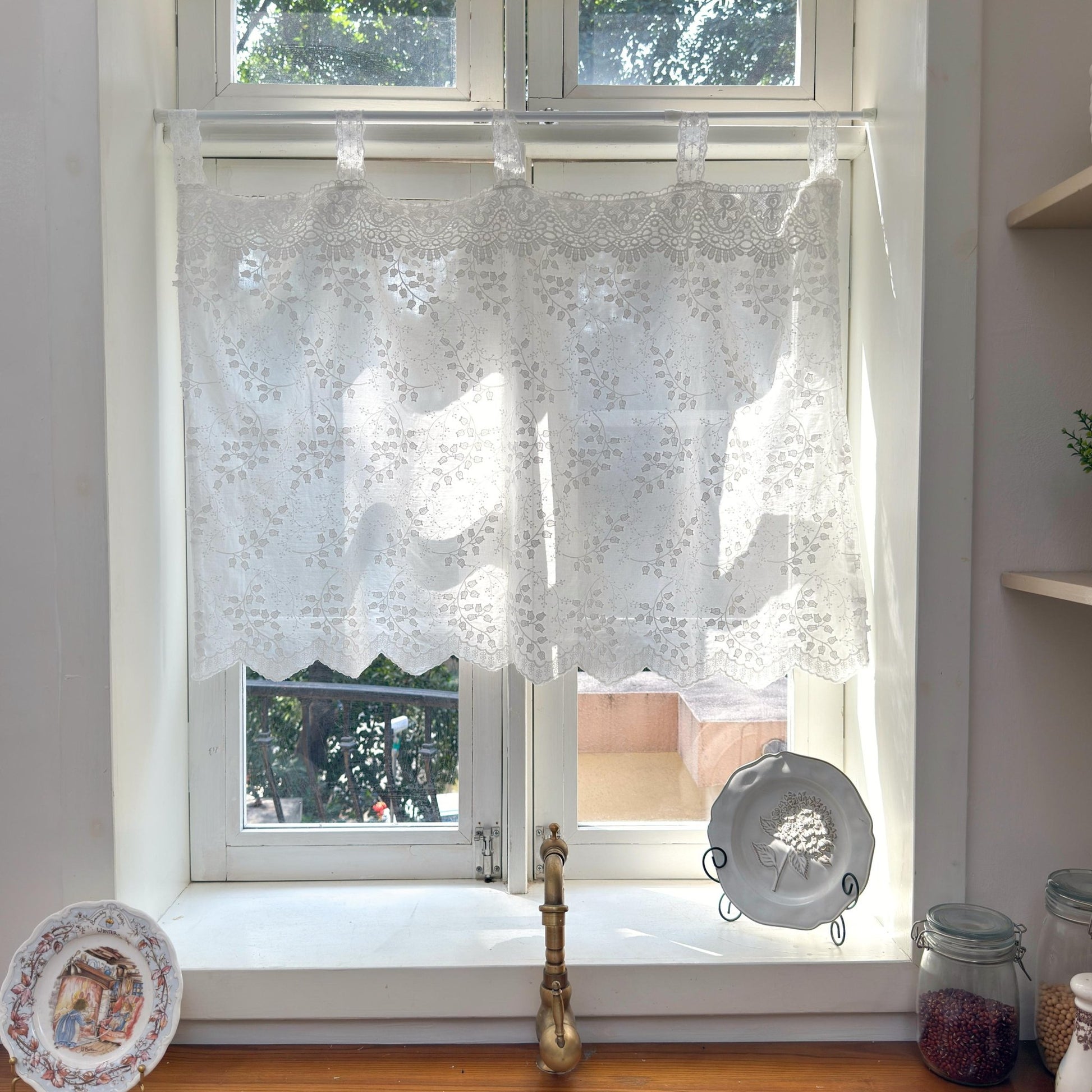 Shabby Chic French Style Country White Embroidered Short Curtain - UDreamHome
