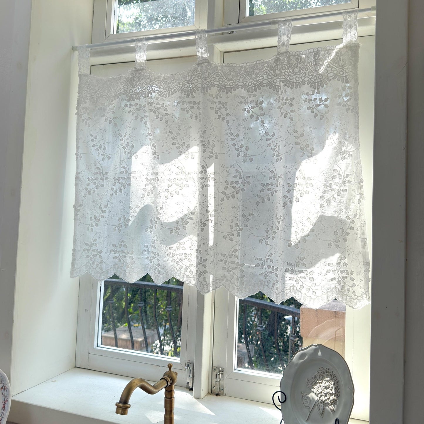 Shabby Chic French Style Country White Embroidered Short Curtain - UDreamHome