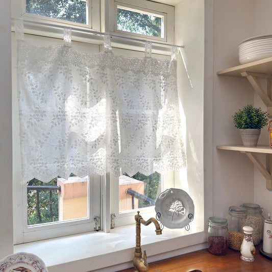 Shabby Chic French Style Country White Embroidered Short Curtain - UDreamHome