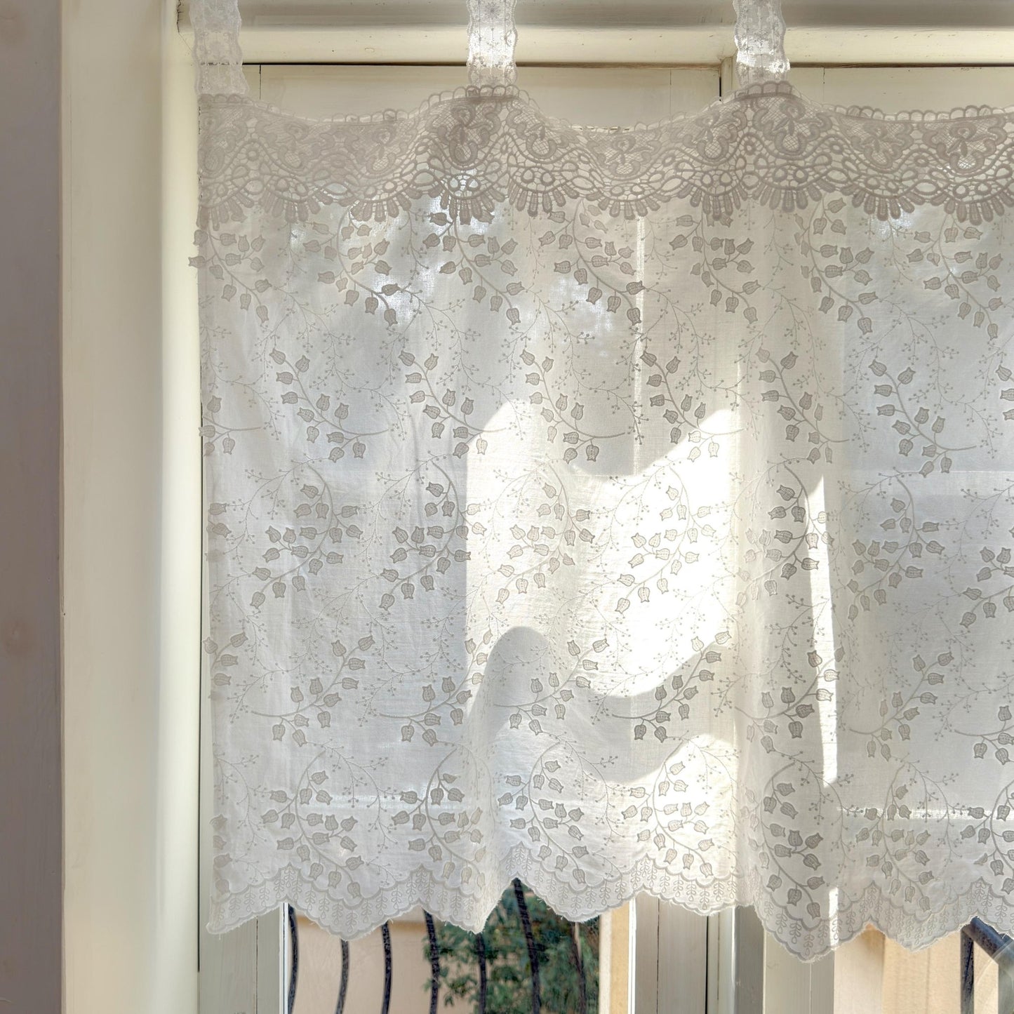 Shabby Chic French Style Country White Embroidered Short Curtain - UDreamHome