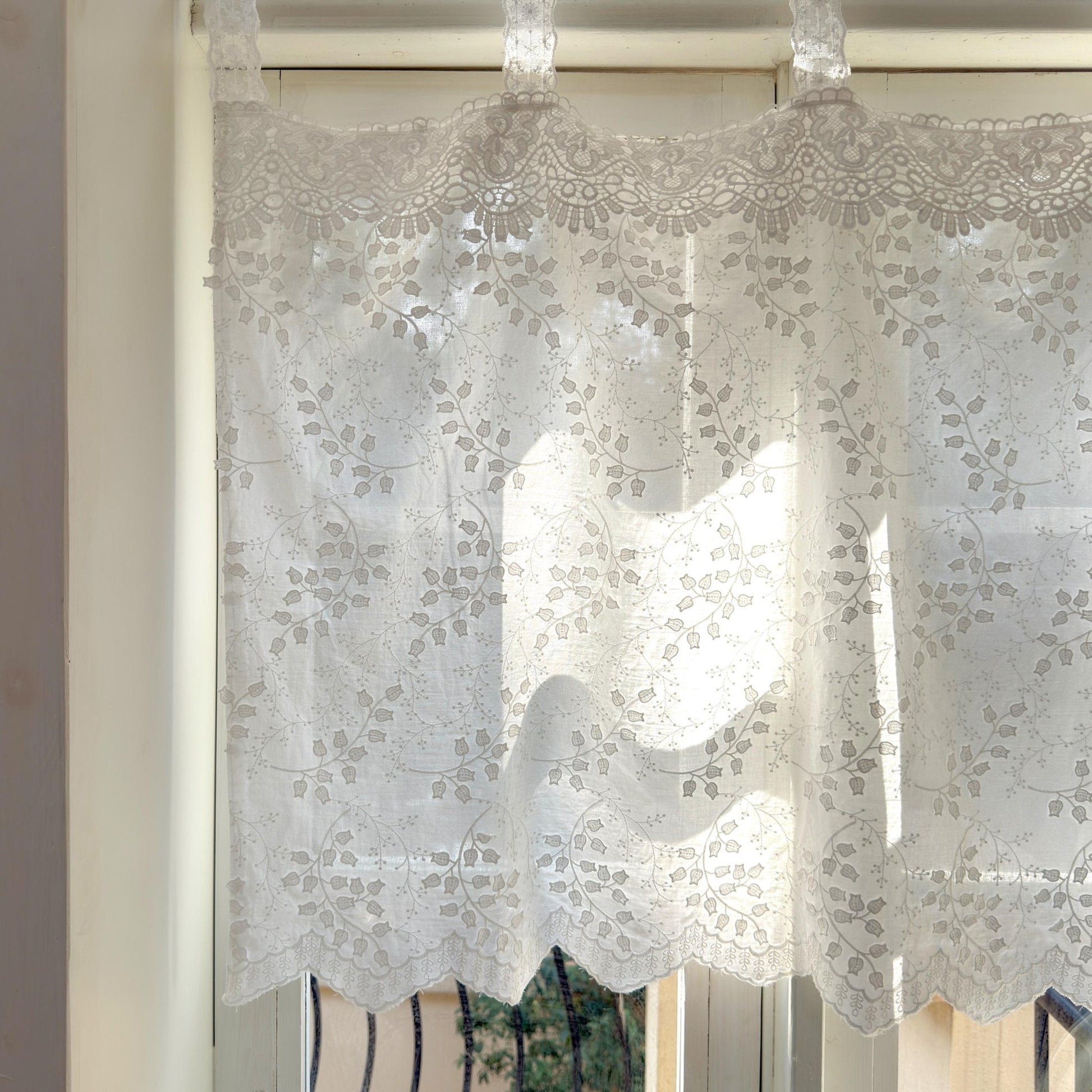 Shabby Chic French Style Country White Embroidered Short Curtain - UDreamHome