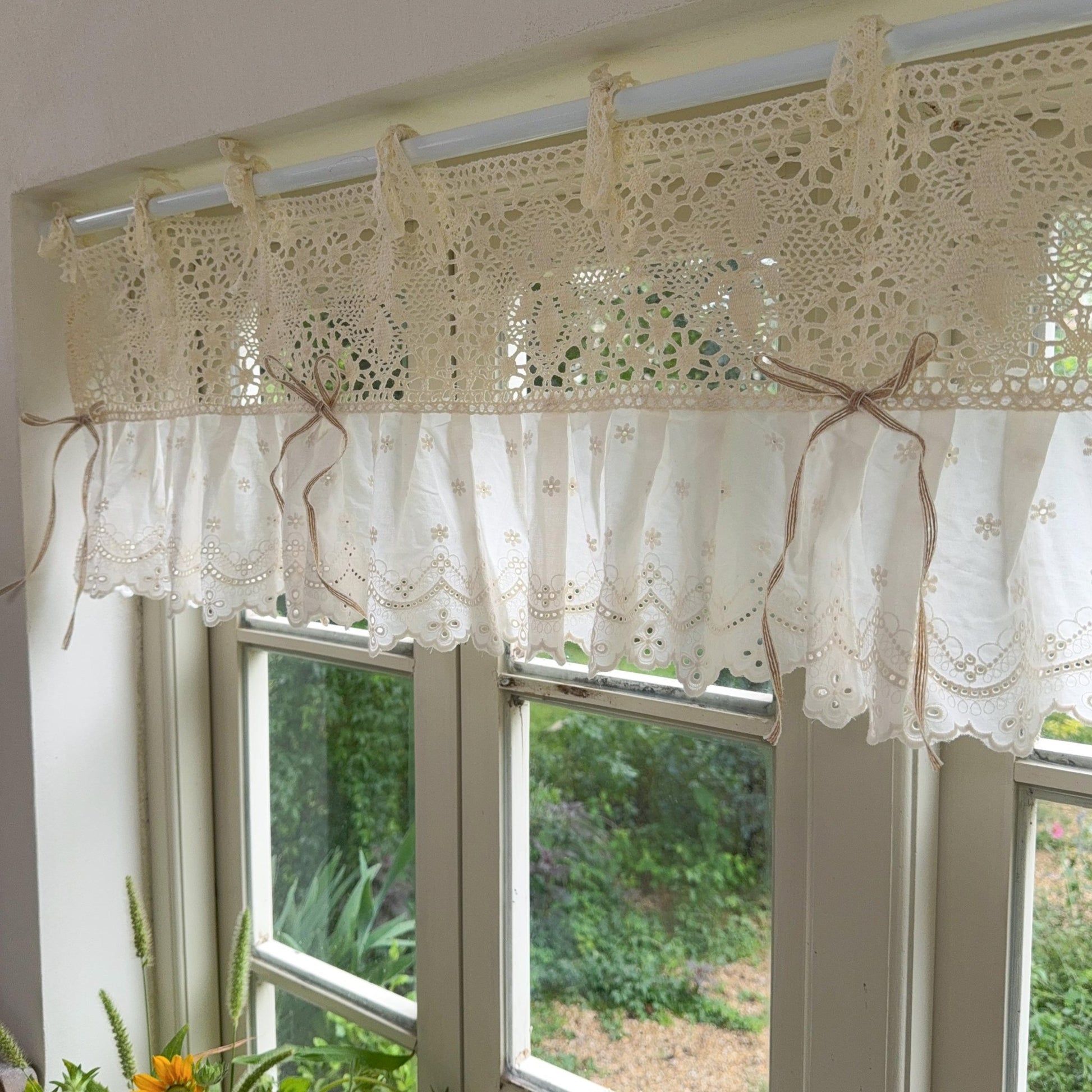 Shabby Chic Lace Tie Top Beige Crochet Valance - UDreamHome