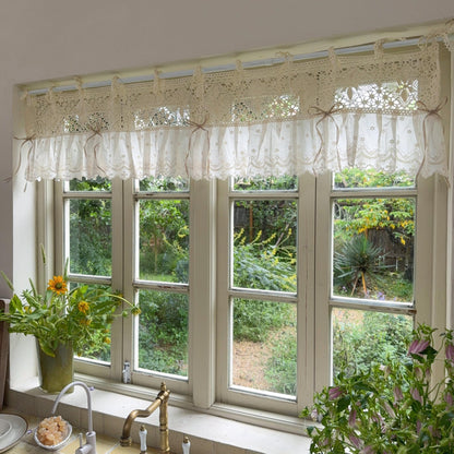 Shabby Chic Lace Tie Top Beige Crochet Valance - UDreamHome