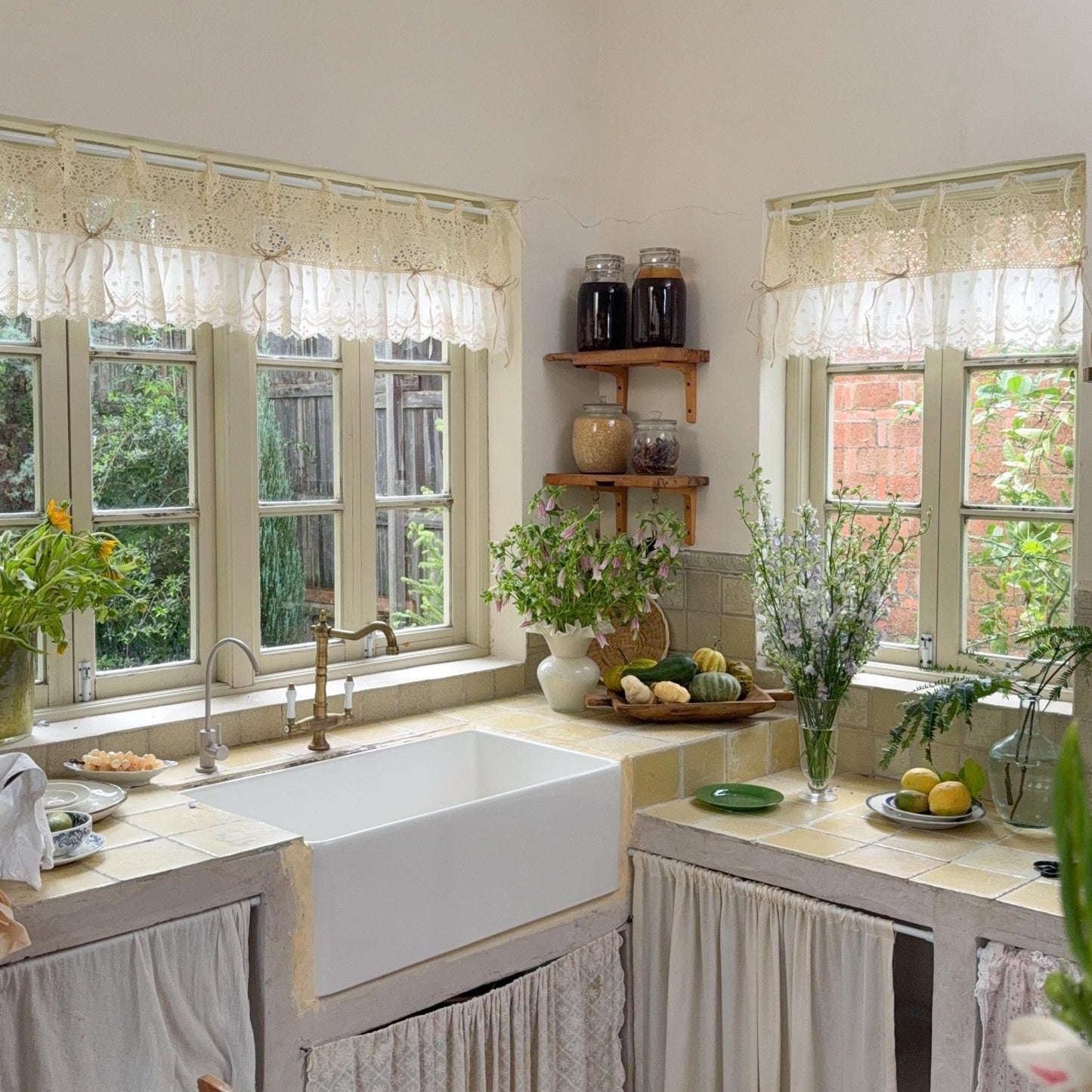 Shabby Chic Lace Tie Top Beige Crochet Valance - UDreamHome