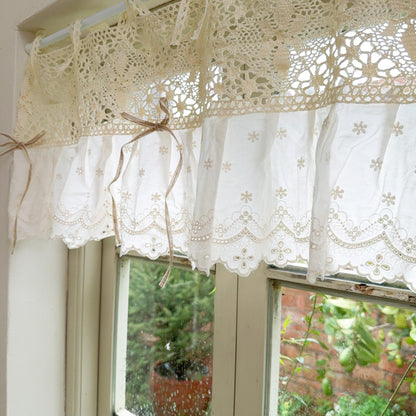 Shabby Chic Lace Tie Top Beige Crochet Valance - UDreamHome